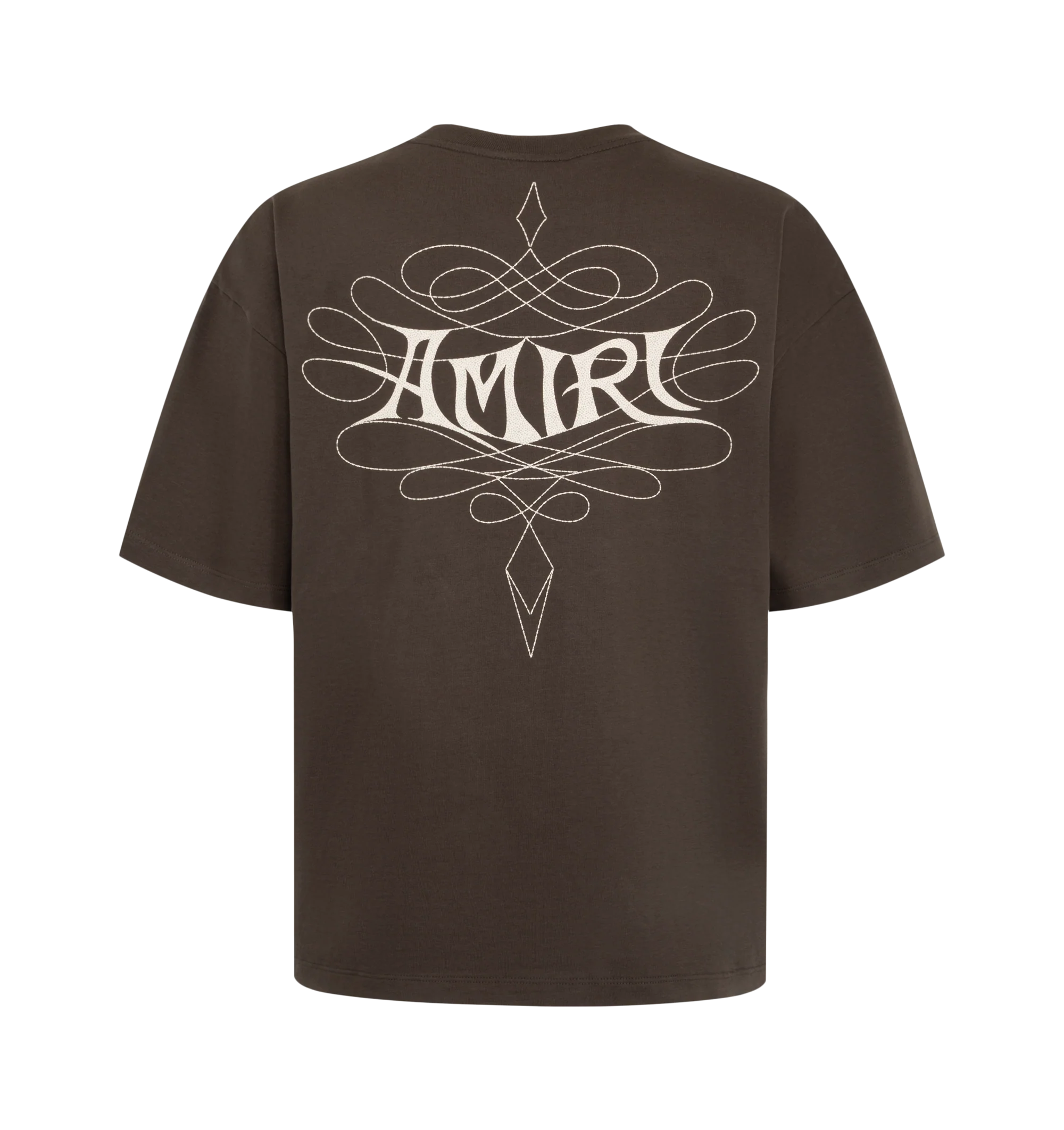Image 2 of 2 - BROWN - Amiri Men's Lasso Oversized T-Shirt is crafted from cotton and features a relaxed oversized silhouette with signature Lasso graphic artwork for a bold Western-inspired finish. This designer graphic T-shirt combines premium everyday comfort with Amiri's distinctive luxury streetwear aesthetic, making it an effortless statement piece for casual styling. Main Material: 100% Cotton.