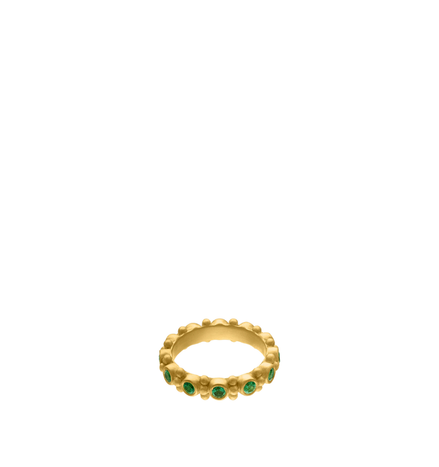 Image 1 of 2 - GOLD - PROUNIS Emerald Bulla Aeon Ring featuring faceted emeralds framed by a three-granule column. 22K gold. 3mm wide. Cheap Luxury Handbag Shop offers a range of pieces from this collection in-store. For personal consultation and detailed information about jewelry, please contact our dedicated stylist team at personalshopping@hirshleifers.com. This item may be restricted for online purchase to international clients. For assistance purchasing this item please contact our dedicated stylist team at persona