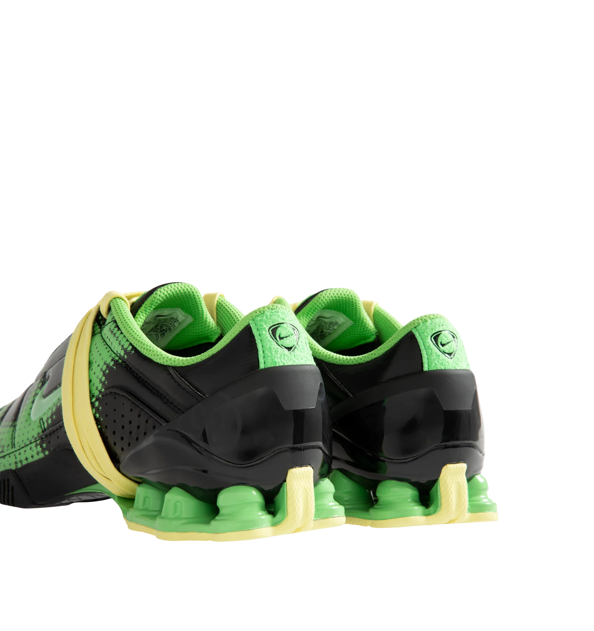 Image 3 of 5 - GREEN - Nike Women's Total 90 Shox Magia Sneakers feature a premium nubuck leather upper with oversized laces and printed graphic detailing, combining the iconic design of the Total 90 with a sleek, tonal finish. Inspired by early-2000s soccer style, these lifestyle sneakers pair signature Nike Shox cushioning with a durable rubber outsole for responsive comfort and everyday wear. Main Material: Nubuck Leather. Midsole: Nike Shox. Sole: Rubber.