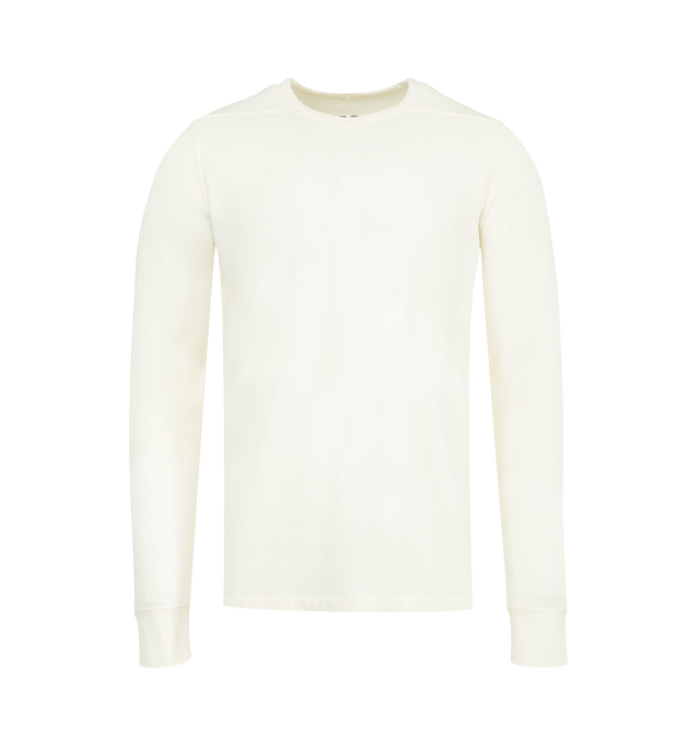 Image 1 of 2 - WHITE - RICK OWENS Thermal Top featuring crew neckline, long sleeves, ribbed cuffs, center back seam, pullover style and classic fit. 100% cotton. Made in Italy.