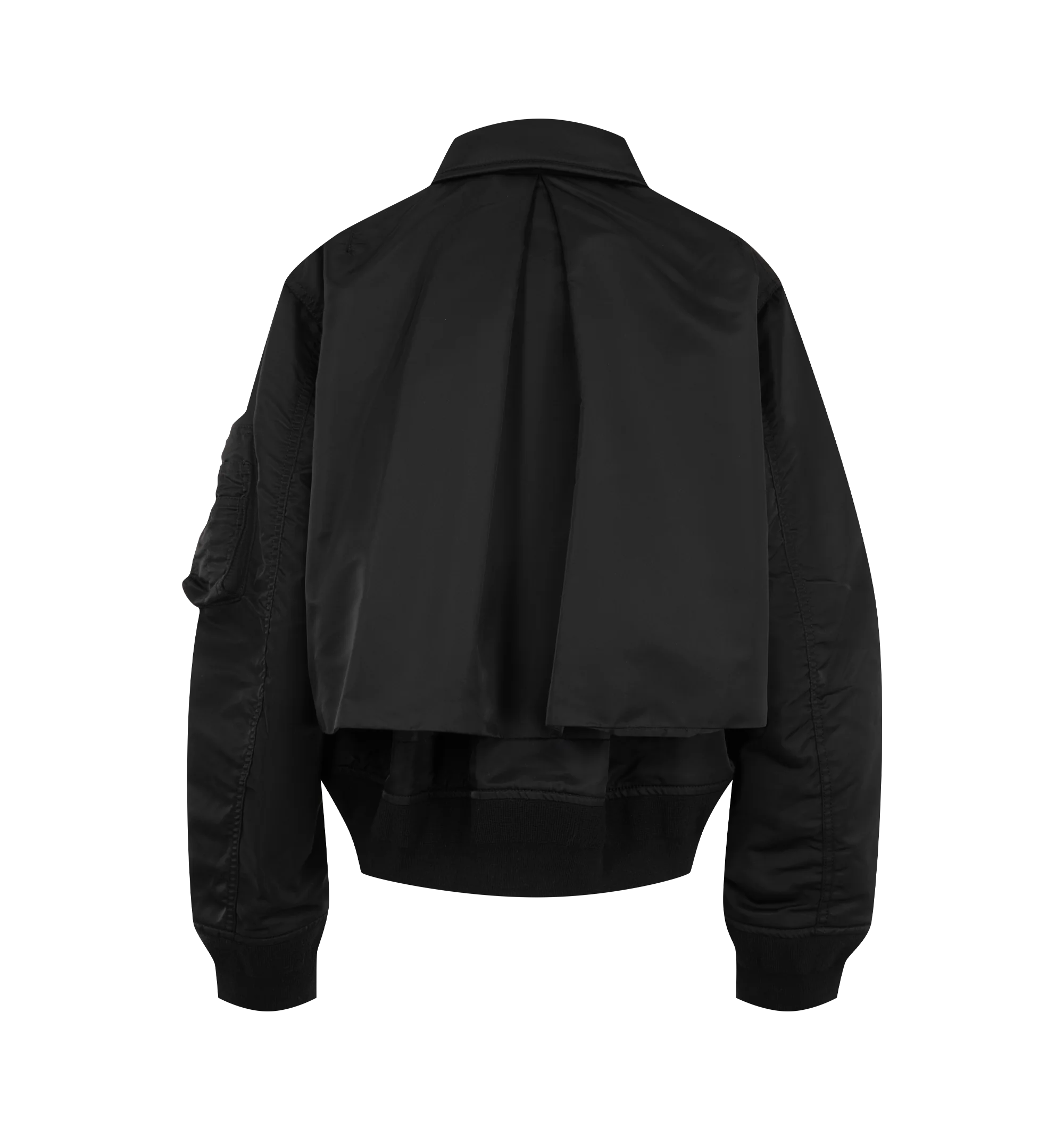 Image 2 of 4 - BLACK - Sacai Nylon Twill Blouson is crafted from nylon twill with lightweight padding. Features a blouson silhouette, mixed-media paneling, full lining, and modern utility-inspired construction. Outer: 100% Nylon; Parts: 55% Polyester, 44% Cotton, 1% Polyurethane; Lining: 100% Polyester; Filling: 100% Polyester. Made in Japan. 