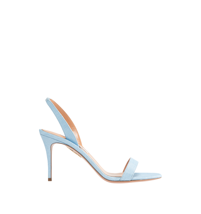 Image 1 of 4 - BLUE - AQUAZZURA So Nude 85 Sandals featuring covered stiletto mid heel, slingback strap, leather lining, leather insole and leather sole with embossed Pineapple logo. 85 mm. Made in Italy.