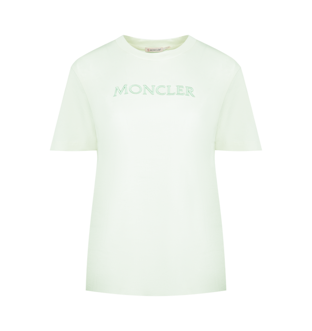 Image 1 of 3 - GREEN - MONCLER Cotton T-Shirt featuring cotton jersey, ribbed crew neck, short sleeves and embroidered logo. 100% cotton.
