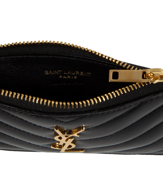 Image 3 of 3 - BLACK - SAINT LAURENT Zipped Fragments Credit Card Case featuring overstitching on the front and card slots on the back, zip closure, five card slots and one zip pocket. 5.1" X 3.1" X 0.7". 100% lambskin. Made in Italy.
