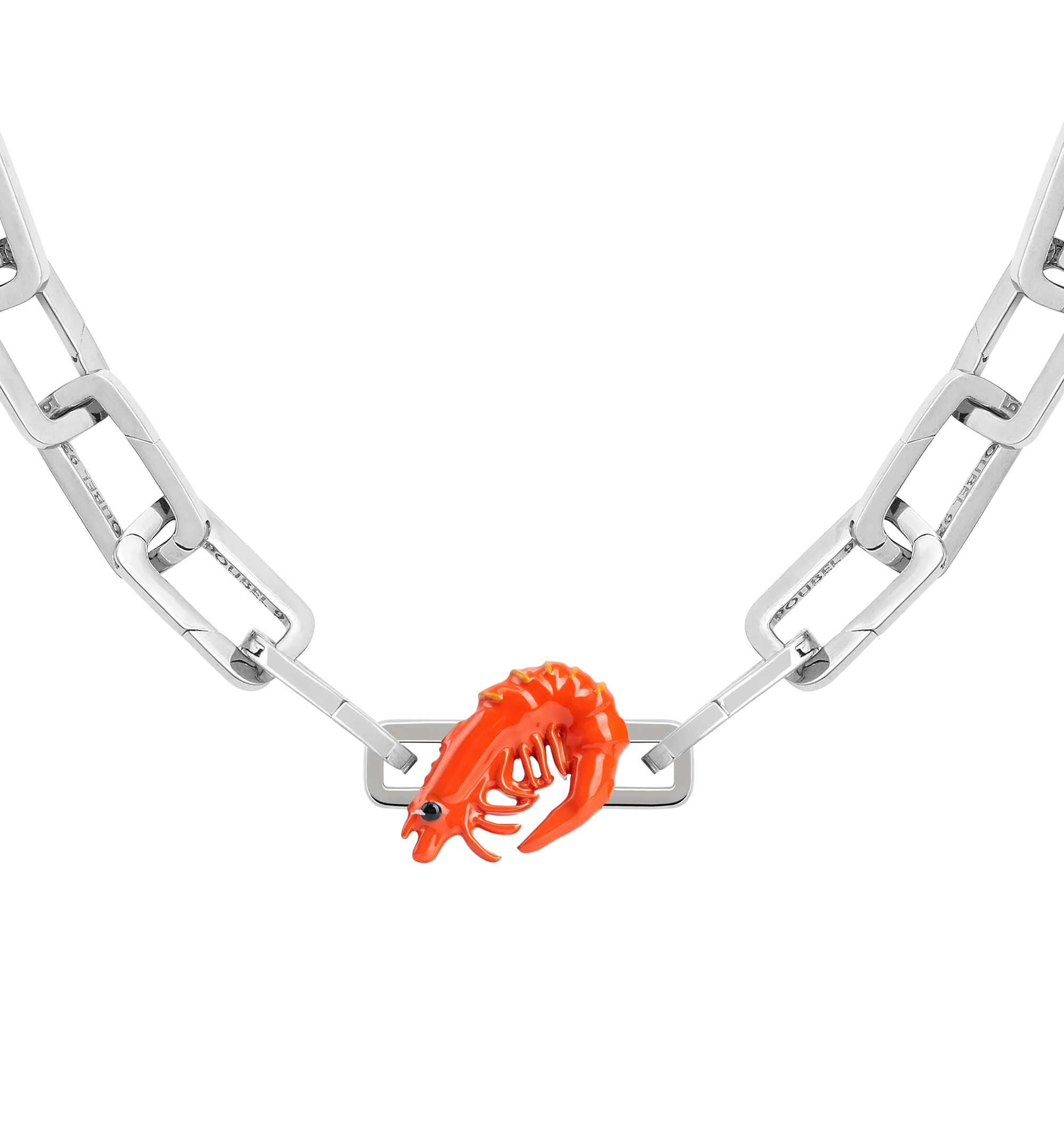 Image 8 of 8 - ORANGE - Poubel by The Gstaad Guy Gambero Rosso Charm, also known as The Red Prawn. All charms are made of .925 sterling silver, and are hand-painted using non-toxic lead-free enamel. Links sold separately. Cheap Luxury Handbag Shop offers a range of initial pieces from this collection in-store. For personal consultation and detailed information about jewelry, please contact our dedicated stylist team at personalshopping@hirshleifers.com