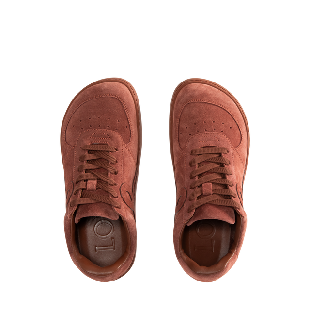 Image 5 of 5 - ORANGE - LOEWE Jambo Sneaker in suede calfskin featuring a full monochrome look with an asymmetric toe shape, a nappa fussbett, 25mm heel, lace closure, L monogram at the side, embossed LOEWE on the heeltab and Anagram-embossed rubber cupsole. Calf suede. Made in Italy.