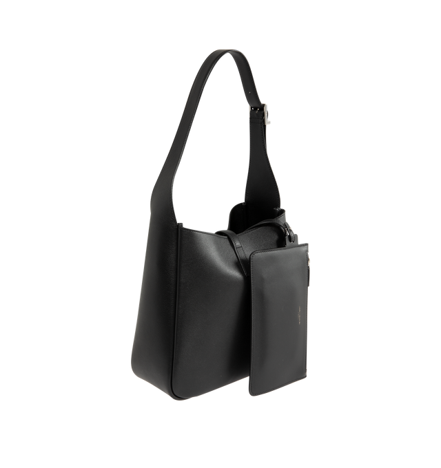 Image 2 of 3 - BLACK - Saint Laurent LE 5 7 small hobo in grained calfskin leather with suede lining. Featuring leather tab with small Cassandre, silver-toned hardware, interior zipper pocket and adjustable shoulder strap. Measures 23 X 22 X 8/5 cm with 21 cm strap drop. Made in Italy.