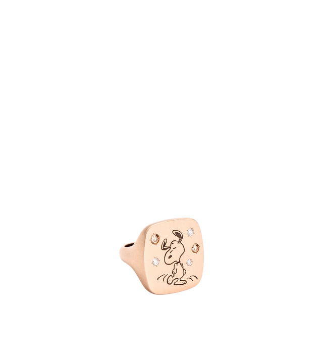Image 1 of 4 - GOLD - LIZWORKS X PEANUTS Jazz Snoopy Rose Gold Square Face Ring featuring18k rose gold ring with 3 white diamonds, 2 brown and chocolate brown enamel. 22 mm x 23 mm. Cheap Luxury Handbag Shop offers a range of initial pieces from this collection in-store. For personal consultation and detailed information about jewelry, please contact our dedicated stylist team at personalshopping@hirshleifers.com. This item may be restricted for online purchase to international clients. For assistance purchasing this it