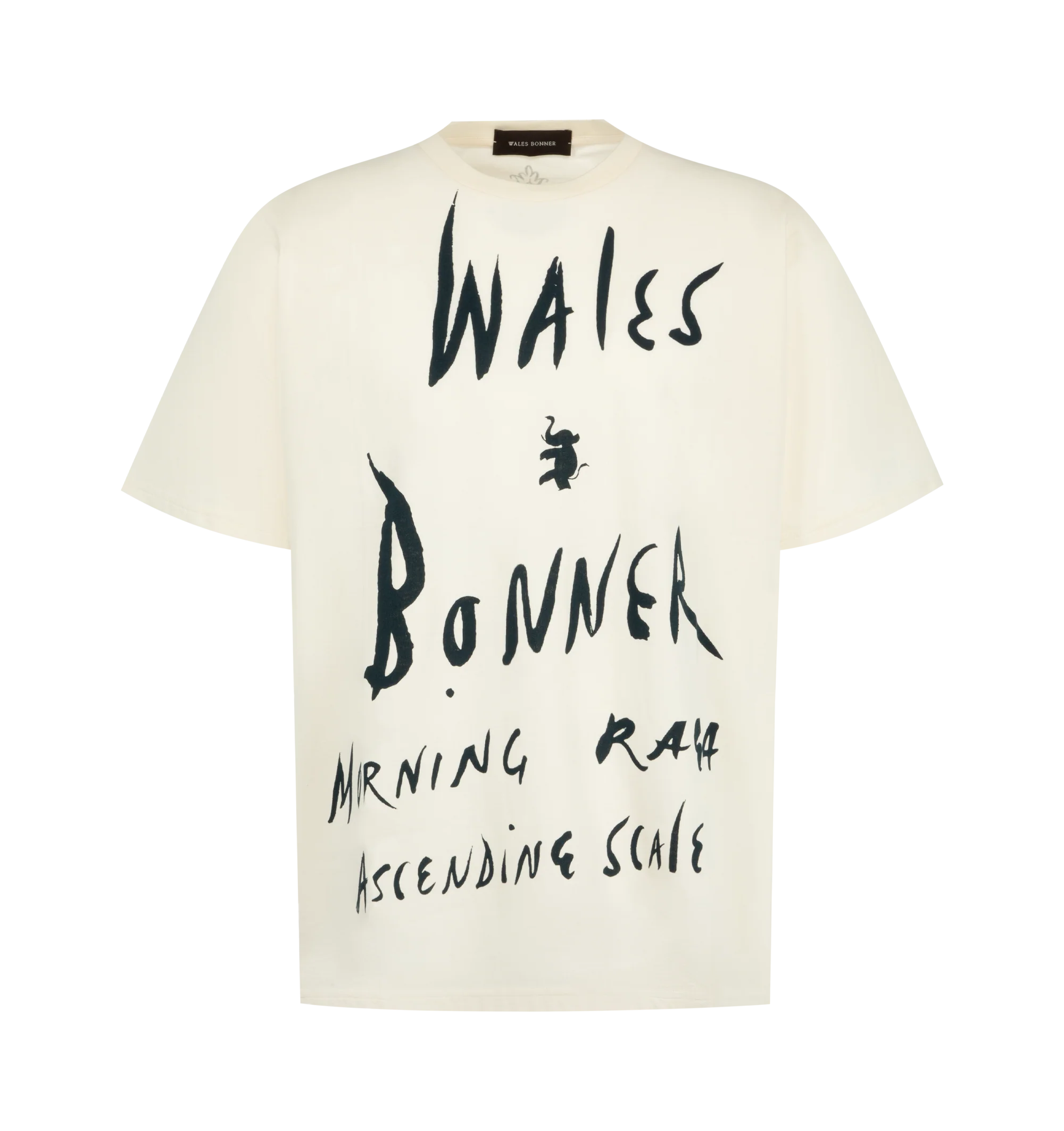 Image 1 of 2 - NEUTRAL - Wales Bonner Men's Raga T-Shirt is crafted from soft cotton jersey and features signature graphics from the Autumn/Winter 2026 Morning Raga collection. Designed in a classic short-sleeve silhouette, the T-shirt is detailed with a Morning Raga graphic print and Wales Bonner logo artwork. Main Material: 100% Cotton.