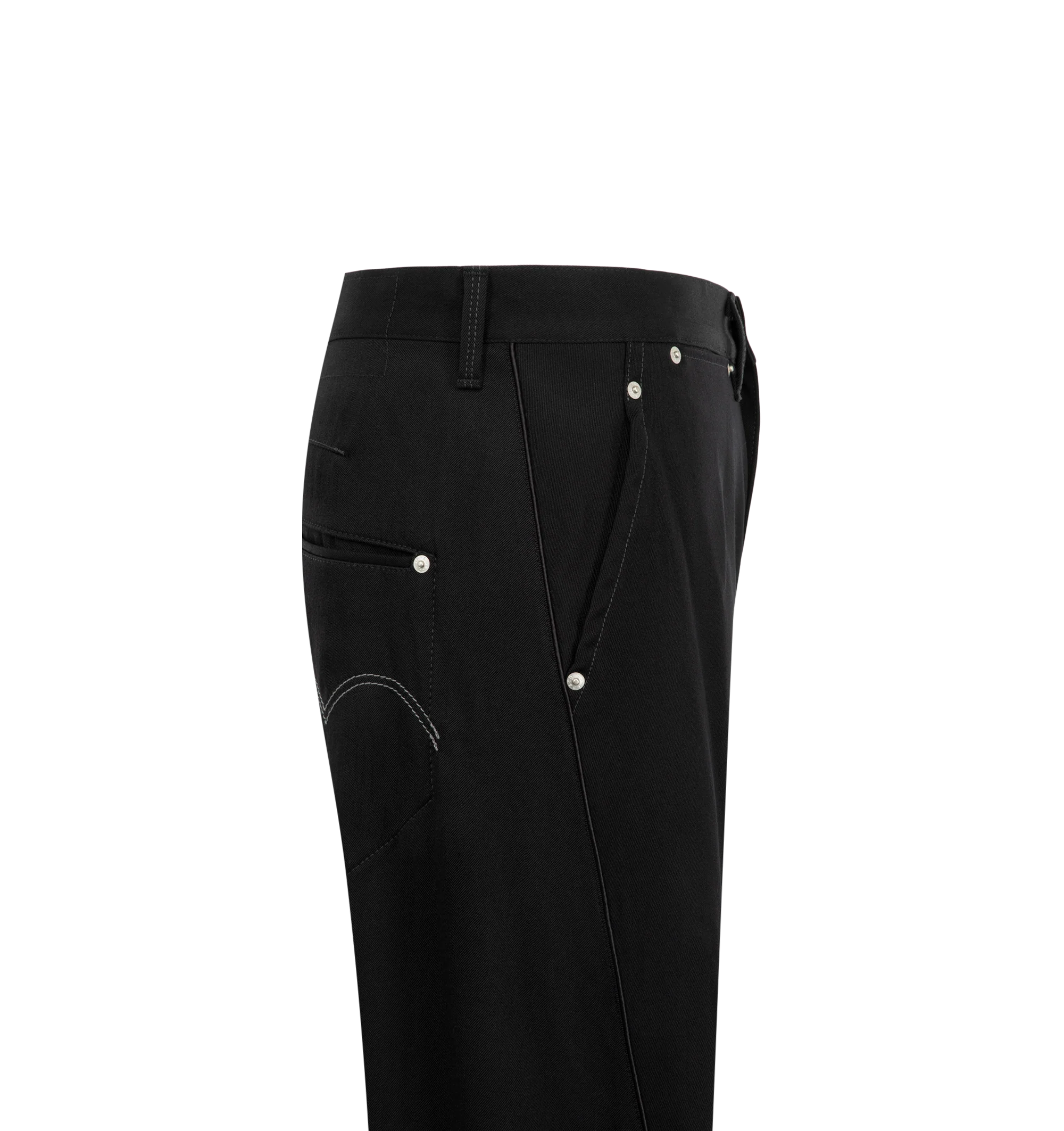 Image 3 of 3 - BLACK - Junya Watanabe Men's Wool Trouser Jean Pants combine the tailored appearance of classic wool trousers with the construction and attitude of denim-inspired pants. Designed with a relaxed yet structured silhouette, the style reflects the brand's signature fusion of traditional menswear tailoring and contemporary workwear influences. Main Material: Wool. Made in Japan.