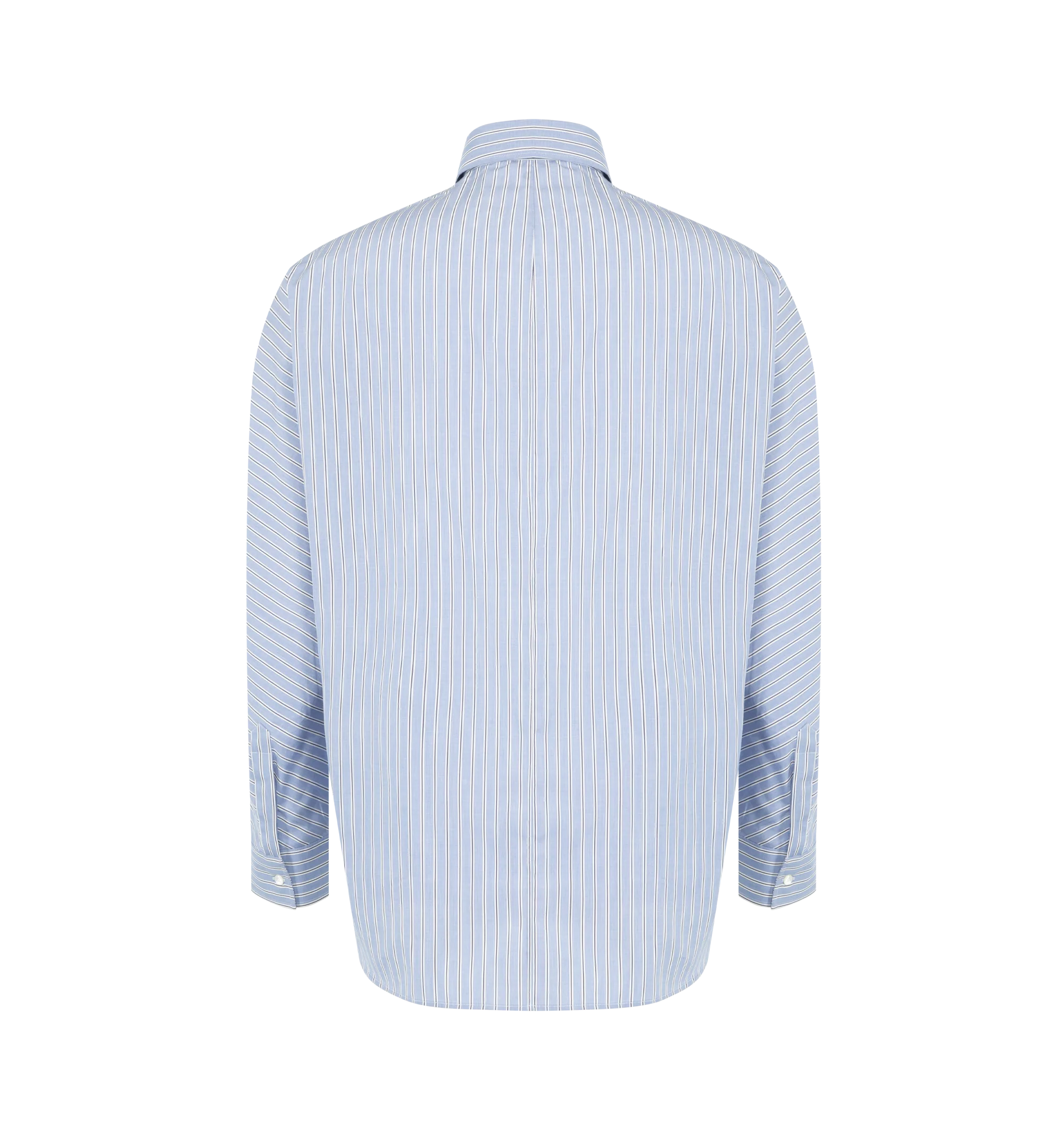 Image 2 of 2 - NAVY - GIVENCHY Couture Seam Overshirt featuring long-sleeves, classic collar, button closure, stripes throughout and couture seams for a rounded proportion. 100% cotton. 