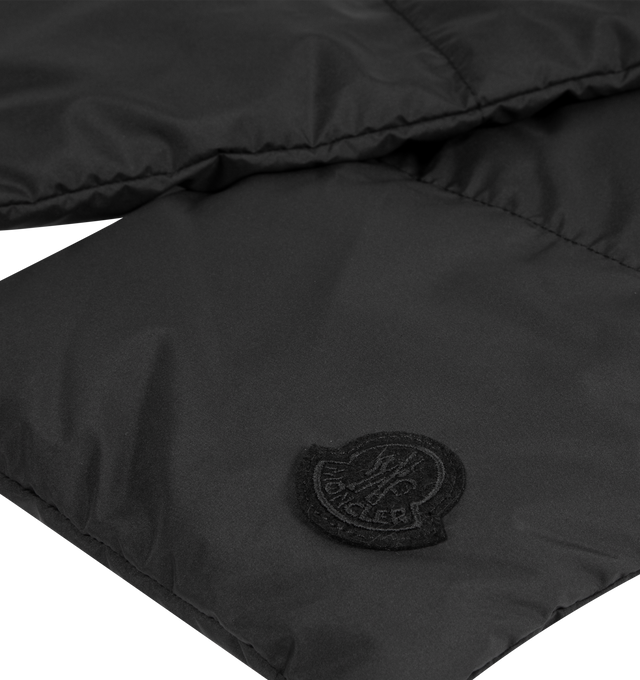 Image 2 of 2 - BLACK - MONCLER Hooded Down Scarf featuring quilted down scarf with hood and signature tonal logo patch. Polyester. Fill: down/feather.