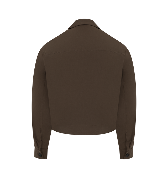 Image 2 of 3 - BROWN - STUDIO NICHOLSON Piper Jacket featuring point collar, patch pockets, back pleats, cropped length and button closure. 70% cotton, 30% linen. Made in Portugal. 