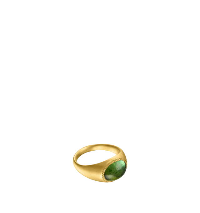Image 1 of 3 - GOLD - PROUNIS Green Tourmaline Roz Ring inset with a moss green tourmaline featuring 22K gold. 9mm wide. Cheap Luxury Handbag Shop offers a range of pieces from this collection in-store. For personal consultation and detailed information about jewelry, please contact our dedicated stylist team at personalshopping@hirshleifers.com. This item may be restricted for online purchase to international clients. For assistance purchasing this item please contact our dedicated stylist team at personalshopping@hirs