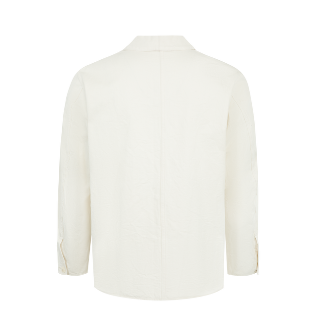 Image 2 of 2 - WHITE - KAPTAIN SUNSHINE Cotton Drill Coverall Jacket featuring a relaxed-fit, chambray-woven cotton drill, dropped shoulders, two patched front pockets, donut buttoned front and cuffs, an unlined interior and a washed finish. 100% cotton. Made in Japan.