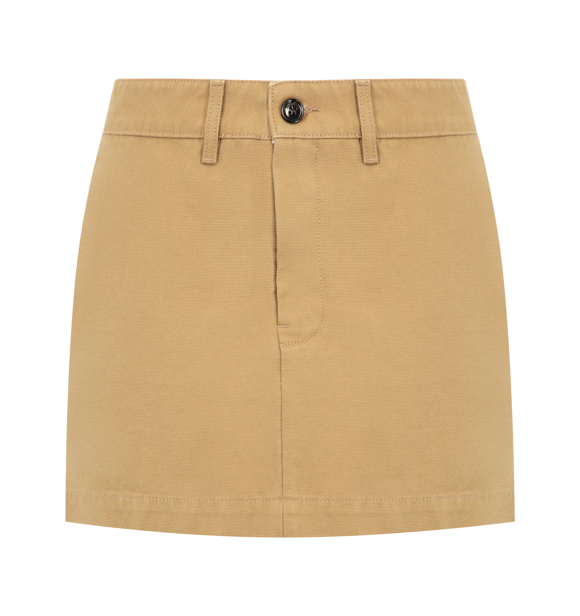 Image 1 of 3 - NEUTRAL - Balenciaga Womens Mini Cotton Skirt is crafted from heavy cotton. Feature a mid-rise waist, covered zip fly, belt loops, front slash pockets, back buttoned welt pocket, and a Balenciaga logo leather patch at the back. Main Material: 100% Cotton; Pocket Lining: 100% Cotton; Trim: Cow Leather. Made in Italy.