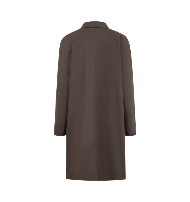 Image 2 of 3 - BROWN - THE ROW Hawkins Coat featuring single-breasted car coat in smooth technical gabardine with relaxed thigh length fit, slightly cropped raglan sleeves, slant went pockets and exposed front button closure. 55% polyester, 45% cotton. Half lined in 100% cotton. Made in Italy. 