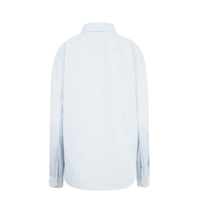 Image 2 of 2 - BLUE - SAINT LAURENT Striped Cotton Poplin Shirt featuring buttoned shirt made with certified cotton, a pointed collar, chest pocket with logo embroidery, front button closure and one-button mitered cuffs. 100% cotton. Made in Italy.