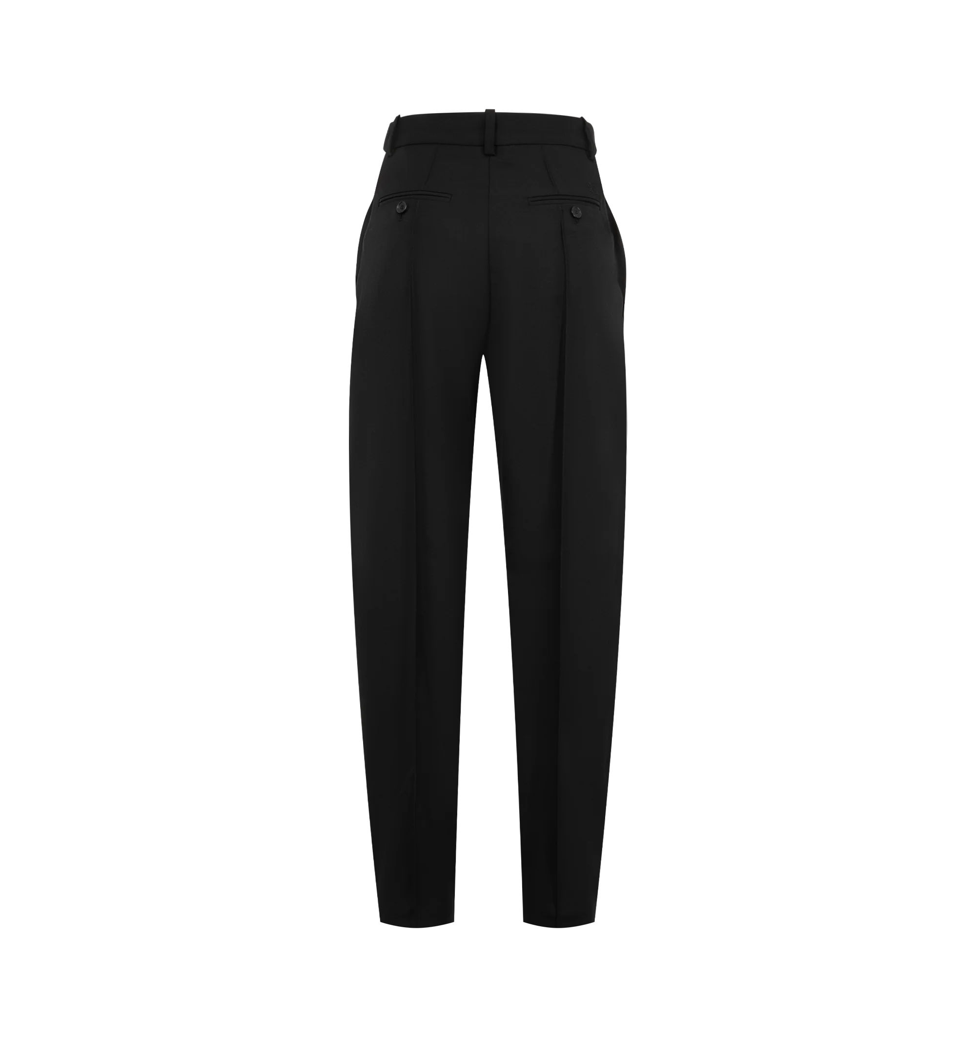 Image 2 of 3 - BLACK - Loewe Women's Trousers in Wool are crafted from lightweight fluid wool and feature a slim-fit silhouette with a regular length, mid-rise waist, and tapered leg. Designed with a concealed zip fly, seam pockets, and rear jet pockets, these trousers are finished with Double L embroidery at the back. Main Material: 100% Wool. Made in Italy. 