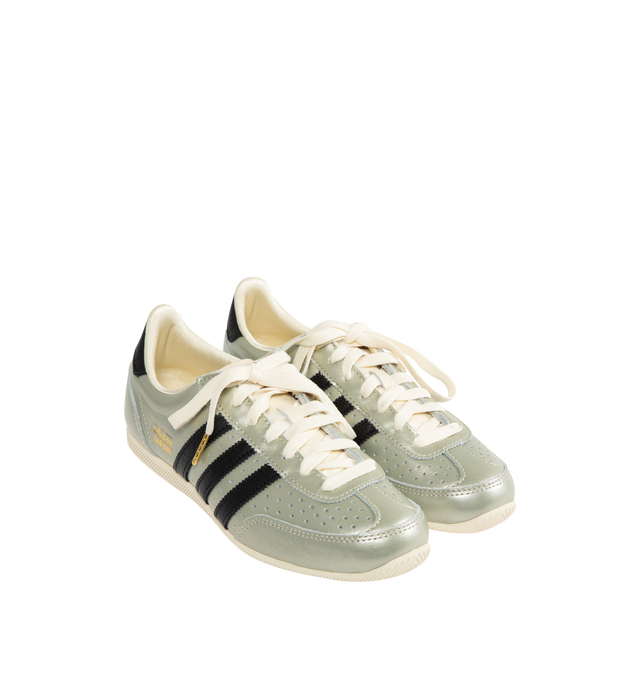 Image 2 of 5 - SILVER - ADIDAS Japan Sneaker featuring metallic leather upper, double-stitched T-toe, regular fit, lace closure, leather upper, synthetic lining and rubber outsole.