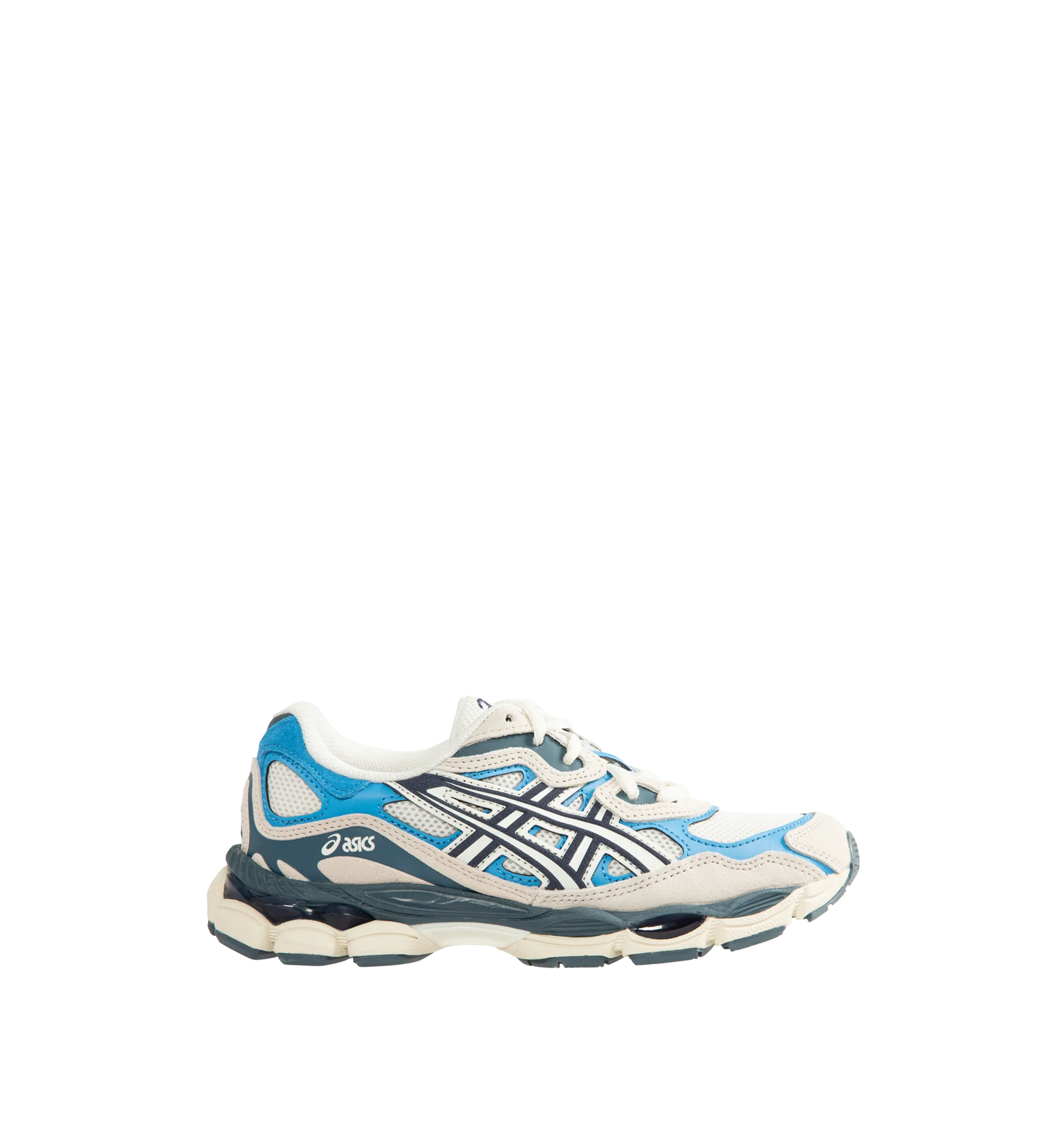 Image 1 of 5 - BLUE - Asics Men's Gel-NYC Polar Sneaker featuring lace up closure, layered upper construction, rearfoot and forefoot GEL technology, suede and synthetic and fabric upper, fabric lining and rubber sole.