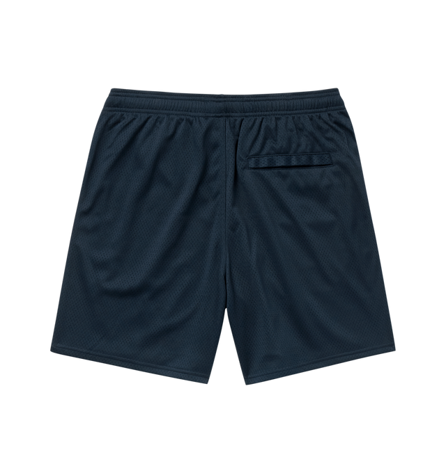 Image 2 of 3 - NAVY - ONE OF THESE DAYS Mustang Athletics Mesh Drawstring Shorts featuring soft mesh, elastic waist with internal drawcord and side-seam pockets. 100% polyester.