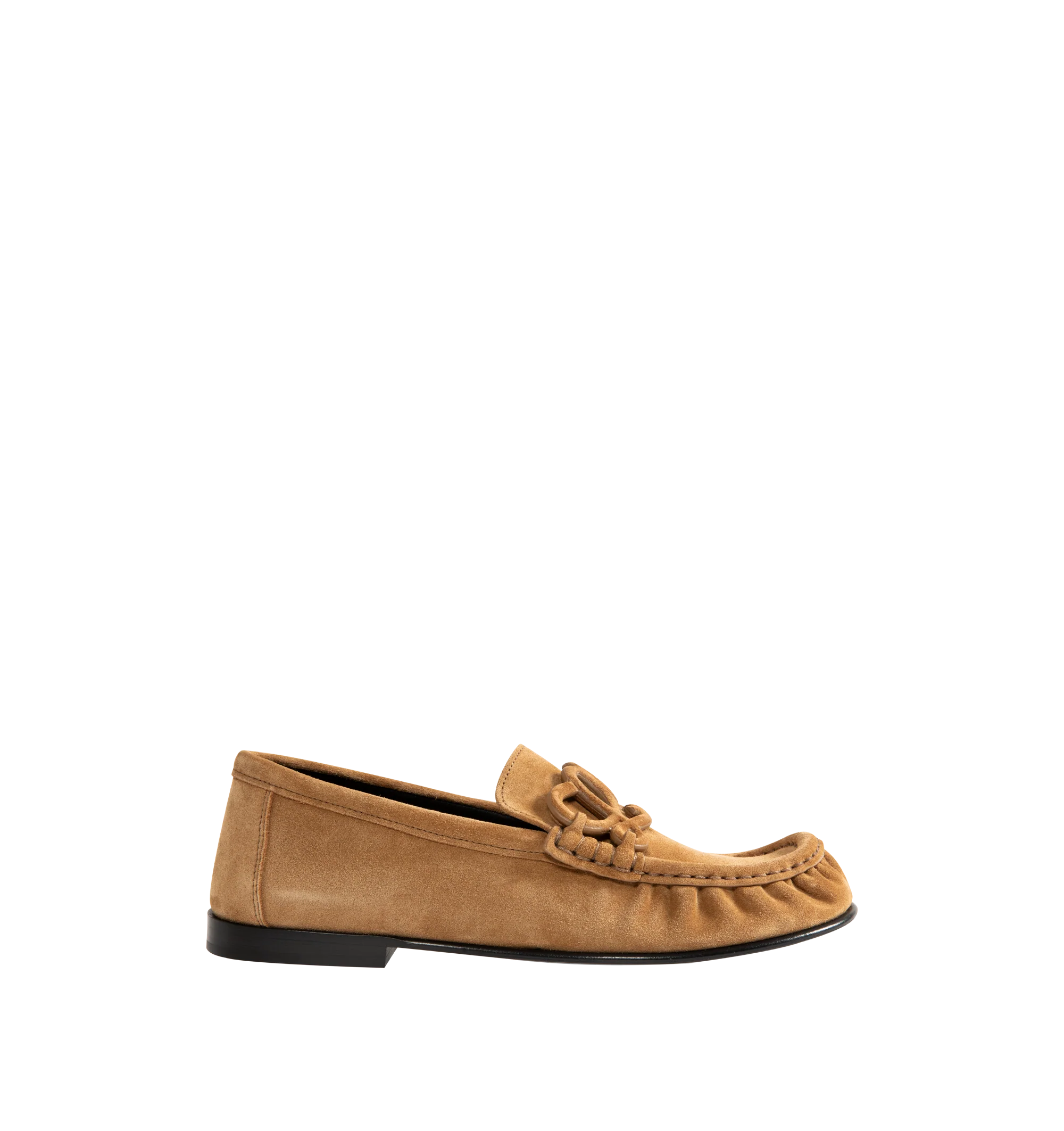 Image 1 of 2 - BROWN - Loewe Women's Double L Loafers are crafted from suede and feature the house's signature Double L detailing on the front. Upper: Suede Leather. Made in Italy.