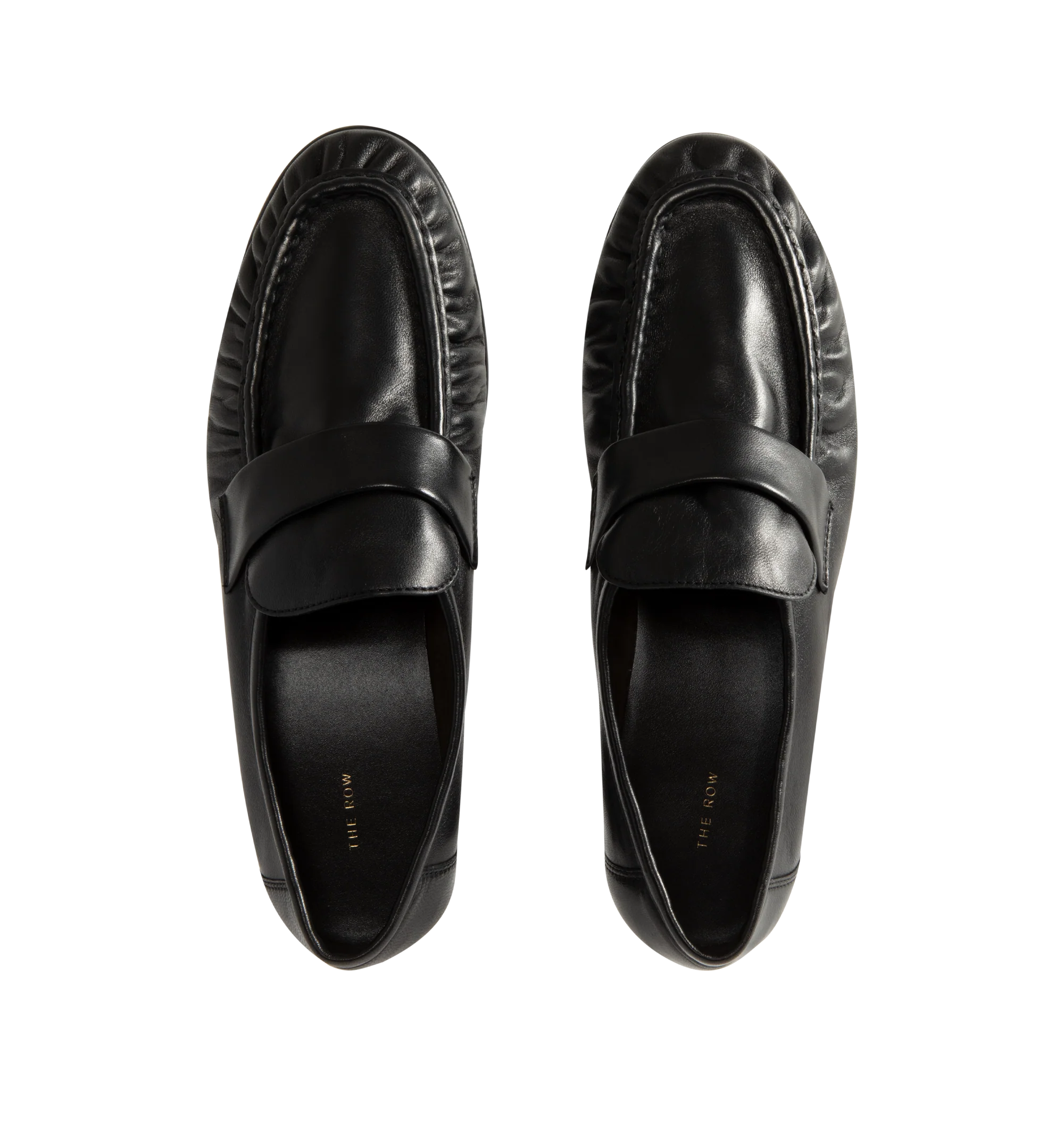 Image 4 of 4 - BLACK - The Row womne's artisanally-crafted loafer in soft nappa leather with natural pleating effect and hand-painted leather sole. 0.75 in. heel. 100% Lambskin Leather. Made in Italy. 