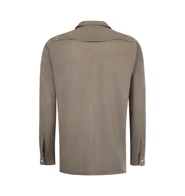 Image 2 of 2 - BROWN - RICK OWENS Outershirt featuring a structured design, boxy shape, two square chest pockets on the chest, classic collar and snap button closure. Made in Italy.