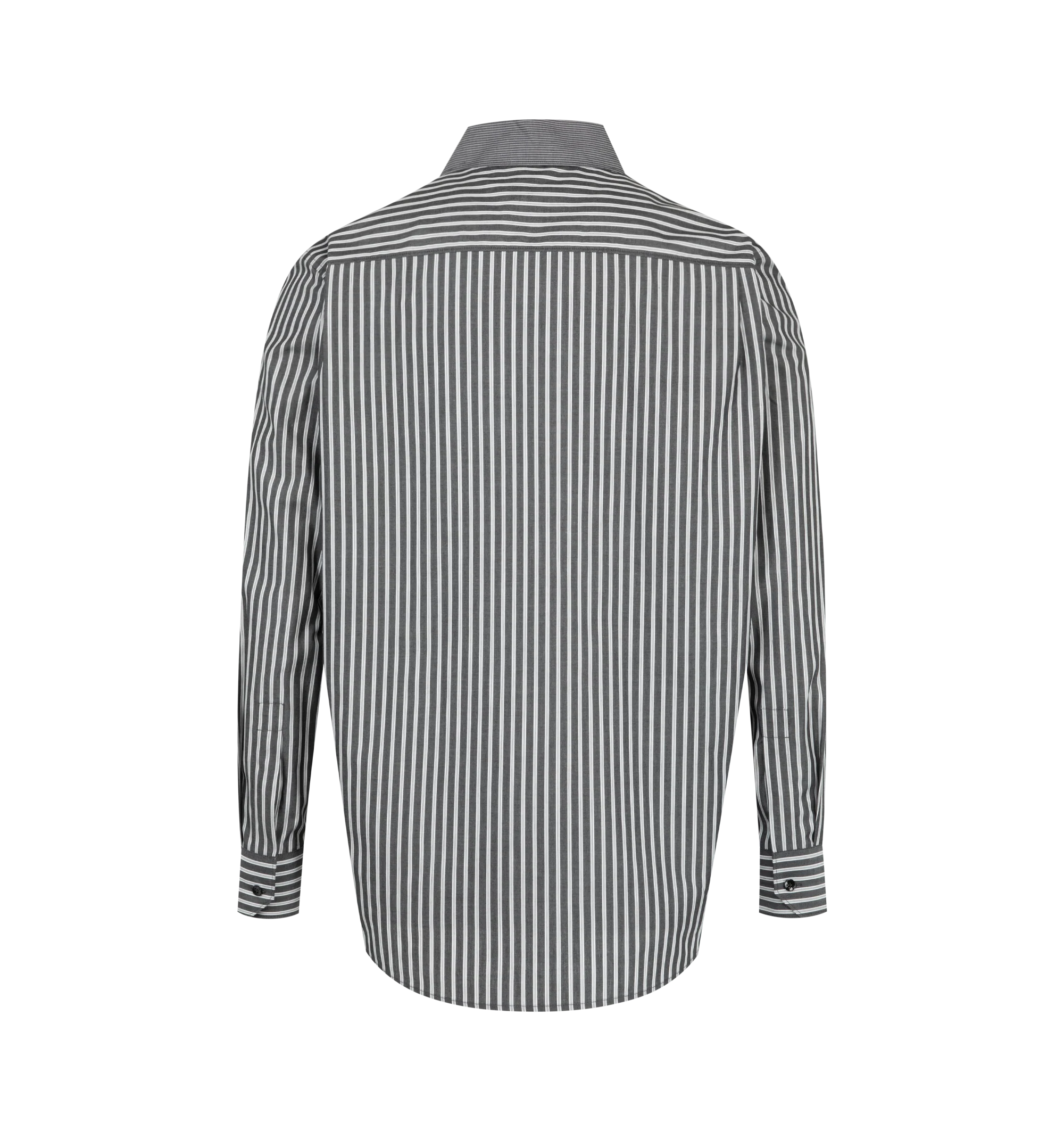 Image 2 of 2 - MULTI - Saint Laurent Men's Winchester Cotton Shirt features a contrast-stripe pointed collar, matching striped button cuffs, signature YSL embroidery at the hip, and a front button closure. This designer cotton button-down shirt combines timeless tailoring with iconic Saint Laurent detailing for elevated everyday wear. Main Material: Cotton. Made in Italy.
