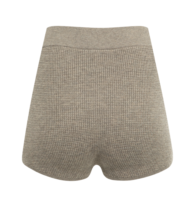 Image 2 of 3 - BROWN - FEAR OF GOD ESSENTIALS Waffle Short featuring a poly-nylon waffle knit, cropped silhouette, rib-knit elastic waistband and new Fear of God rubberized label. 88% polyester, 12% nylon waffle knit.