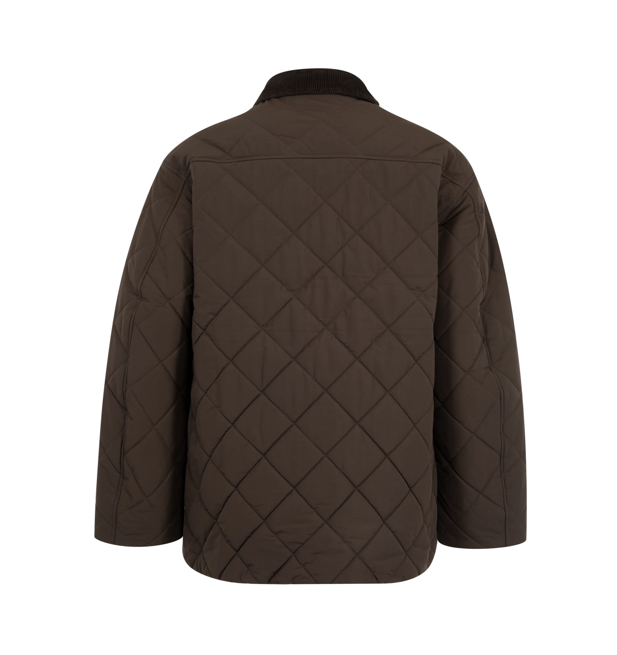 Image 2 of 3 - BROWN - Canada Goose Terra Coat is crafted from durable two-layer woven nylon with windproof and water-repellent properties for protection in cold, changing conditions. Designed with an intentionally oversized fit and mid-thigh length for easy layering and added coverage, this designer coat features contrasting corduroy at the collar and cuffs, a zip-front closure concealed by a snap-button placket, and multiple functional pockets throughout. Main Material: 100% Recycled Polyamide. Fill: 100% 