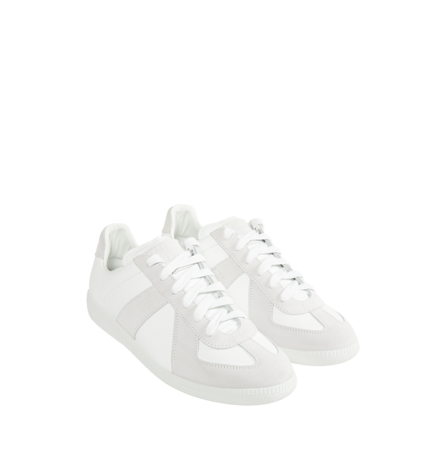 Image 2 of 5 - WHITE - MAISON MARGIELA High Quality Luxury Sneakers featuring logo label on the tab, stitching at the back, internal High Quality Luxury label, internal elastic, all-over logo insole and lace up closure. 100% calf leather. Rubber sole. Made in Italy.