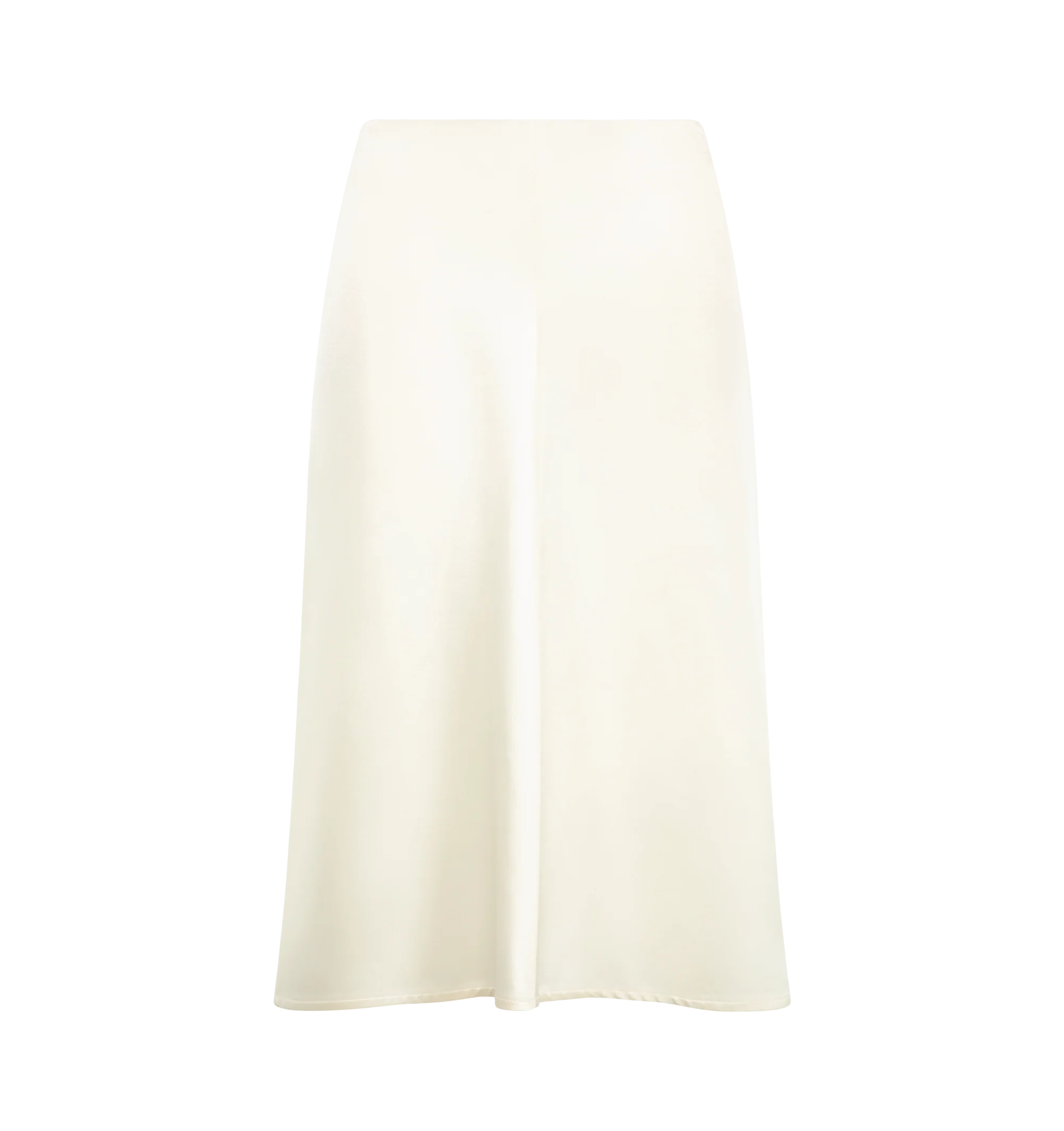 Image 1 of 3 - NEUTRAL - Bottega Veneta Women's Shiny Cupro Skirt is crafted from lustrous double-satin cupro and features an elegant midi-length silhouette. Designed with a clean, fluid drape and a concealed zipper closure, the skirt reflects the house's refined and minimalist approach to luxury dressing. Main Material: 100% Cupro. Made in Italy.