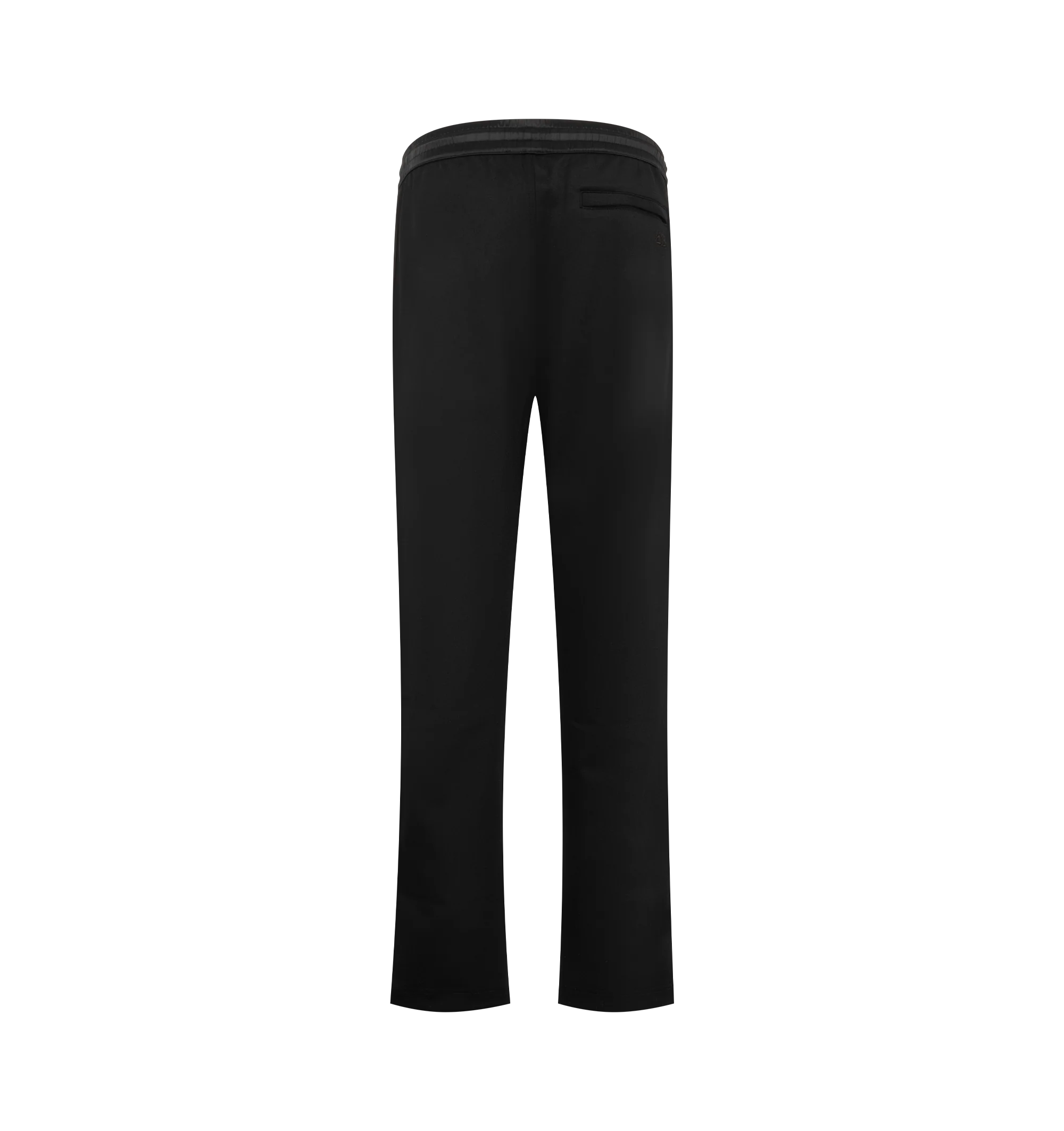 Image 2 of 3 - BLACK - Wales Bonner Men's Form Track Pant is crafted from a stretch cotton-blend piqu fabric and features a straight-leg silhouette with side stripe detailing and piped trim. Designed with an elasticized waistband and concealed drawstring, these track pants are finished with pinched seams at the legs, zip vents at the cuffs, two side welt pockets, and a rear welt pocket with logo embroidery. Main Material: 56% Polyester, 39% Cotton, 5% Elastane. Lining: 100% Organic Cotton. Trim: 100% Viscos