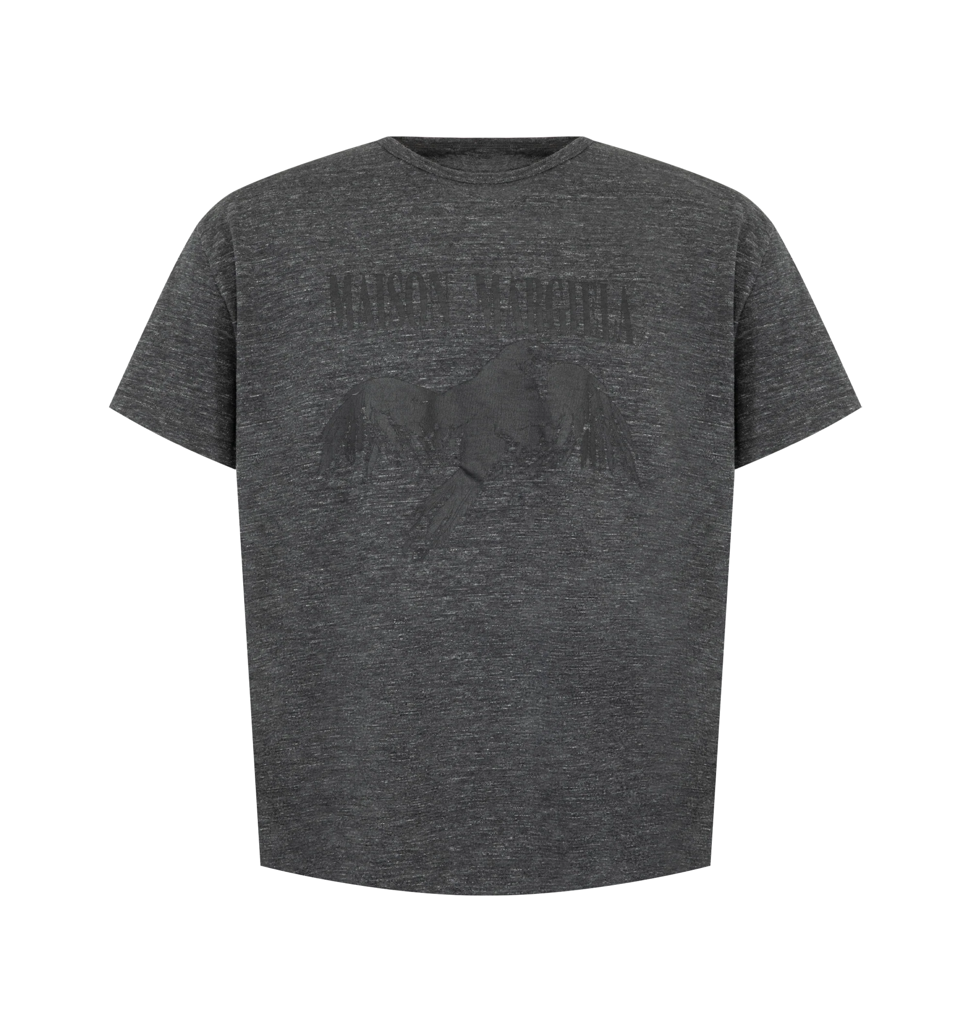 Image 1 of 2 - GREY - Maison Margiela Men's Graphic Cotton T-Shirt is crafted from cotton and features a classic crew neckline, drop shoulders, short sleeves, a tonal bird motif screen print inspired by the Artisanal 2025 collection, and the signature four white stitches at the back. This designer graphic T-shirt combines contemporary artistry with Maison Margiela's signature detailing for elevated everyday wear. Main Material: 100% Cotton. Made in Italy.
