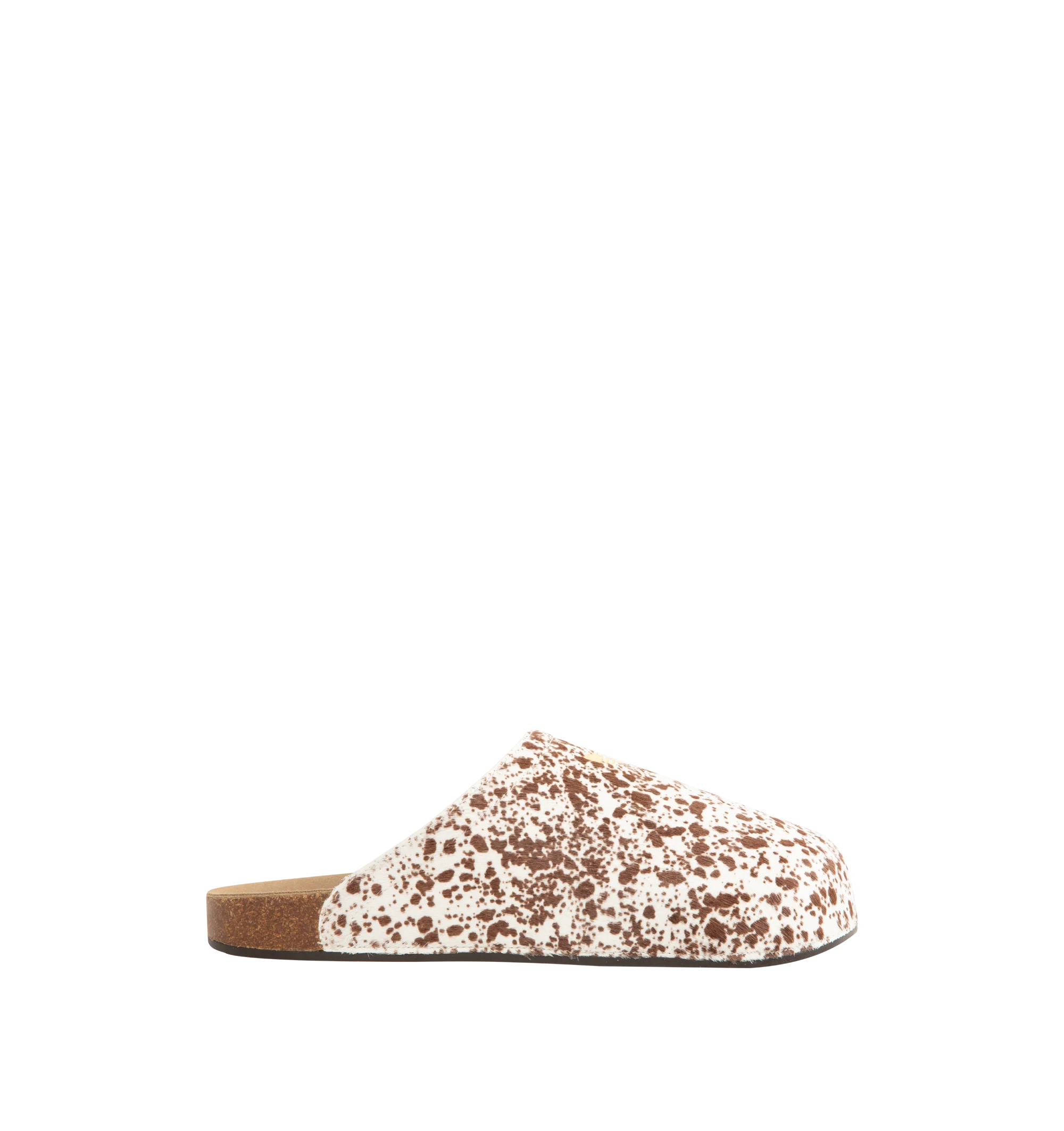 Image 1 of 4 - MULTI - Adidas Men's Adimule Slide is a casual slip-on mule designed for comfort and style. It features a cow-print pattern in shades of brown paired with a soft suede footbed. Exterior: leather upper, suede footbed, cork sole, textile lining, durable rubber outsole. Made in Vietnam.