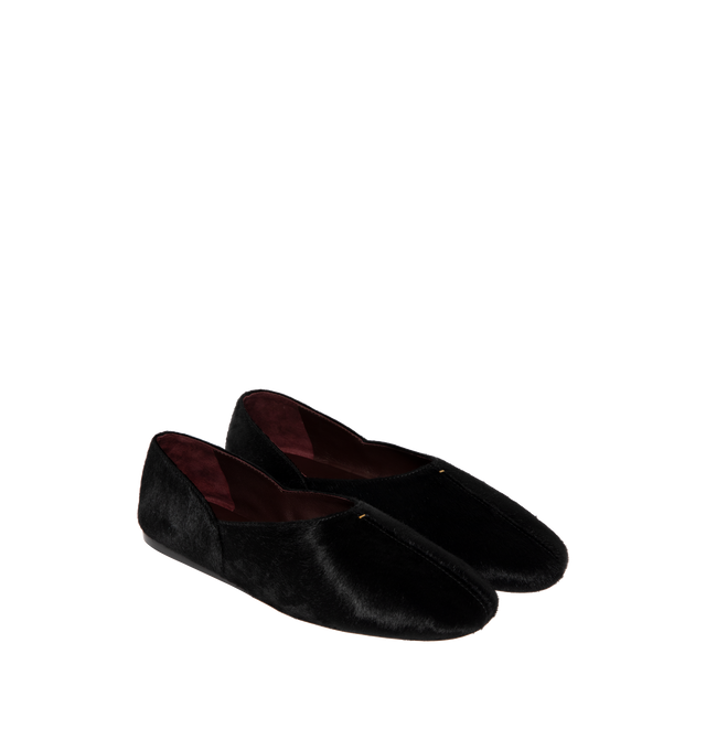 Image 2 of 4 - BLACK - KHAITE Jane Flat featuring a slipper-like flat, padded insole for cloud-like comfort and signature gold staple detail at rounded vamp. Made in Italy.