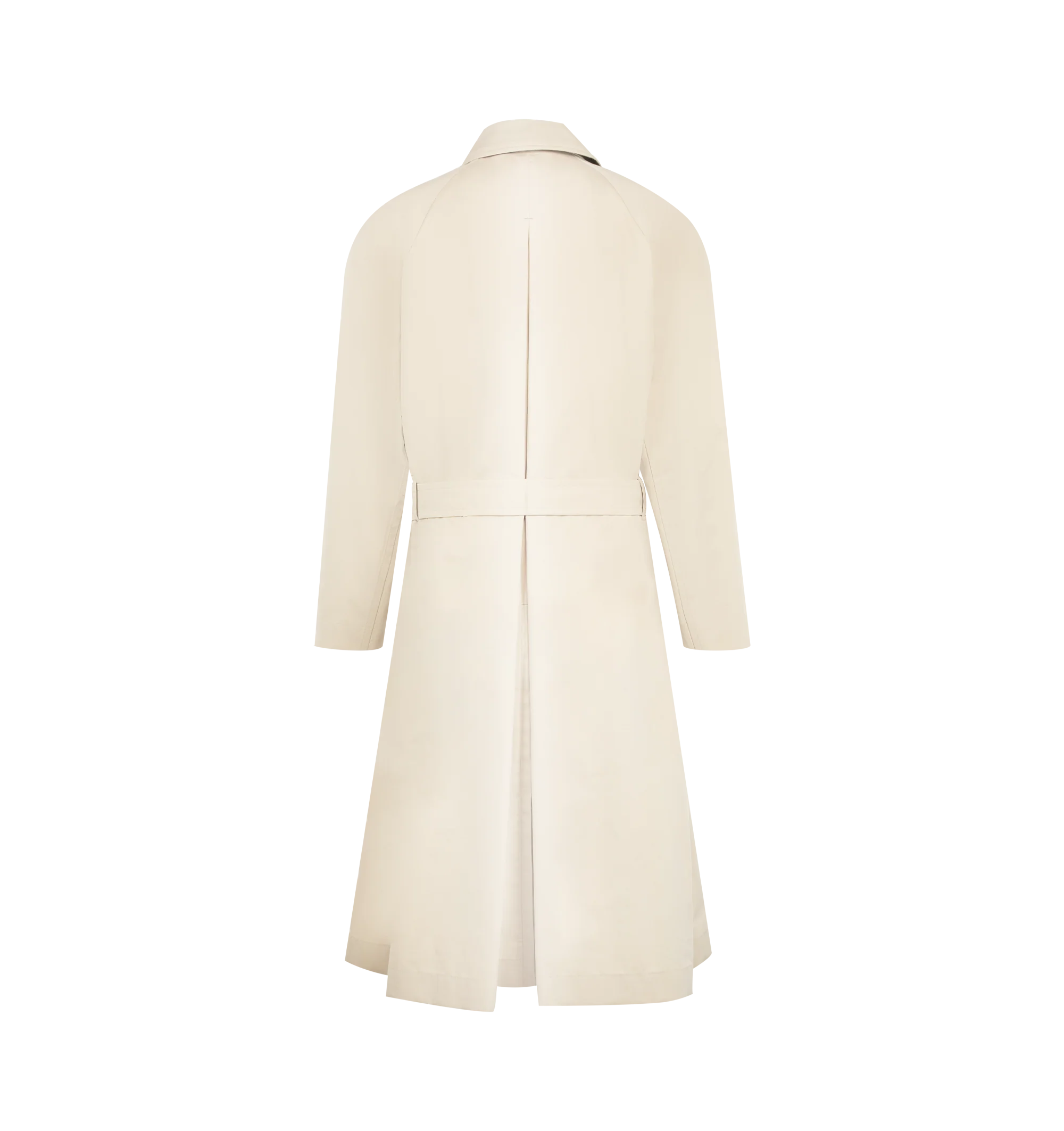 Image 2 of 3 - NEUTRAL - Tom Ford Men's Cotton and Silk Gabardine Trench Coat is crafted from a cotton and silk-blend gabardine and features a classic belted silhouette, black leather-trimmed throat latch, leather-covered belt buckle, and refined tailoring. This designer trench coat combines timeless outerwear styling with luxurious materials for elevated everyday and transitional wear. Main Material: Cotton and Silk-Blend Gabardine; Trim: Leather. Made in Italy. 