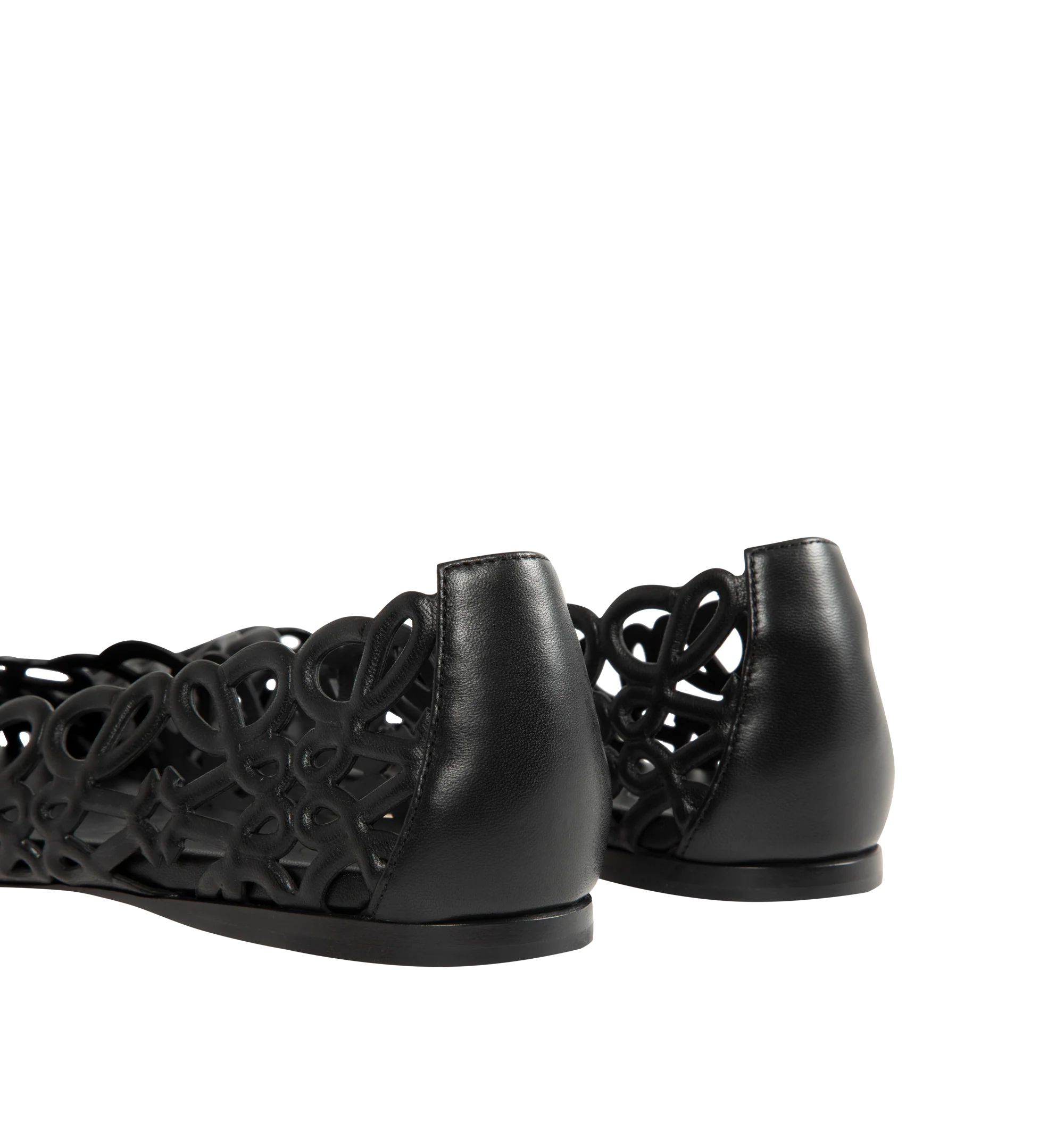 Image 3 of 4 - BLACK - Loewe Womens Anagram Ballerina Flats are crafted from lambskin. Features a molded high-frequency construction with an allover Anagram pattern, petal toe shape, tonal lambskin lining, embossed LOEWE at the insole and outsole, rubber island outsole, and back counter tab for added support. Main Material: Lambskin. Made in Italy. 