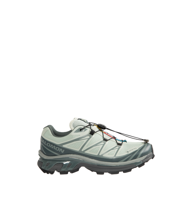 Image 1 of 5 - GREEN - SALOMON XT-6 GTX Sneaker featuring Quicklace closure offers one-pull tightening, removable OrthoLite insole, SensiFit + EndoFit construction, Agile Chassis System, Contagrip MA tread puts durable, reliable traction underfoot, textile and synthetic upper and lining/rubber sole.