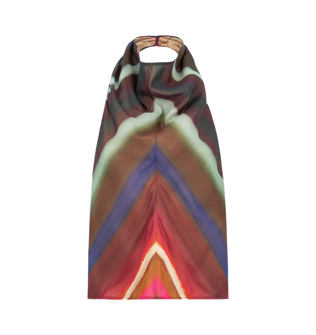 Image 1 of 2 - MULTI - CHRISTOPHER JOHN ROGERS Louie Stripe Halter Top featuring crinkle chiffon, cowl neckline puddles softly at the front, open back, hand-painted stripes and relaxed fit. 100% viscose.
