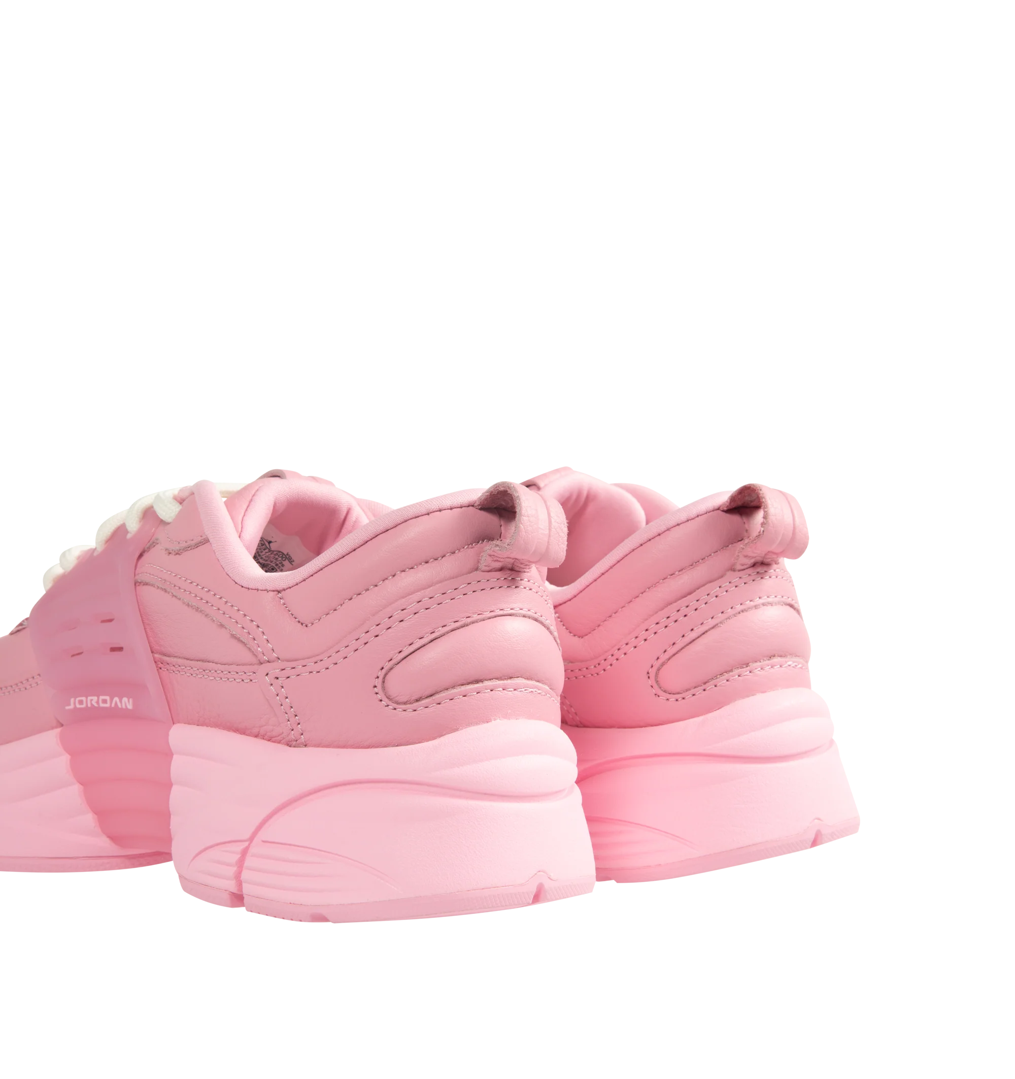 Image 3 of 5 - PINK - Men's Jordan Trunner O/S SP Sneakers feature a leather upper with synthetic overlays, molded midfoot support wings, and signature Jordan branding for a modern athletic look. These lifestyle sneakers combine responsive Cushlon 3.0 foam cushioning, a lightweight foam midsole, and a durable rubber outsole for exceptional comfort, stability, and everyday traction. Main Material: Leather and Synthetic. Midsole: Foam with Cushlon 3.0 Cushioning. Sole: Rubber.