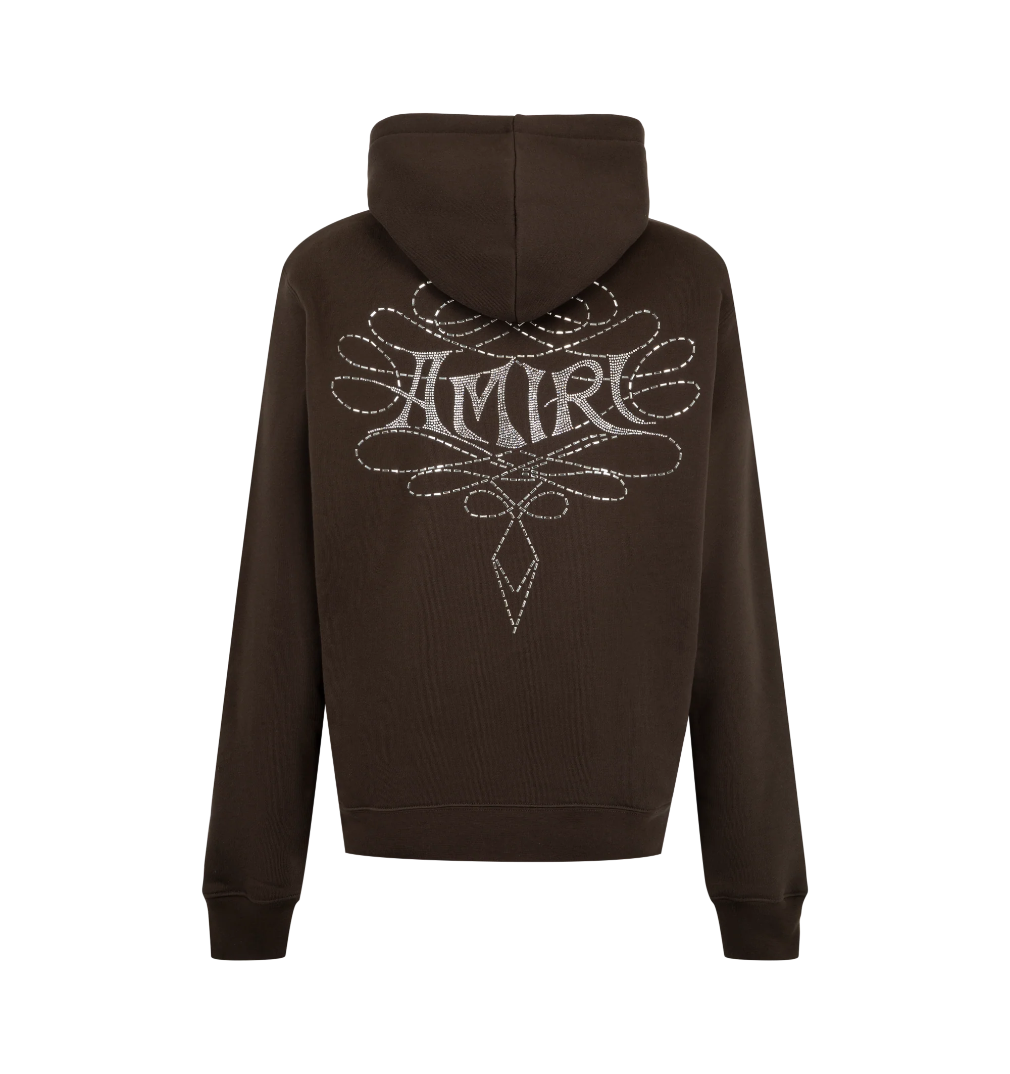 Image 2 of 2 - BROWN - Amiri Men's Lasso Embroidered Hoodie is crafted from premium cotton and features a relaxed silhouette with an adjustable drawstring hood, ribbed trims, kangaroo pocket, and signature Lasso embroidery for a refined Western-inspired finish. This designer hoodie combines exceptional everyday comfort with Amiri's distinctive luxury streetwear aesthetic, creating an elevated layering essential. Main Material: 100% Cotton.