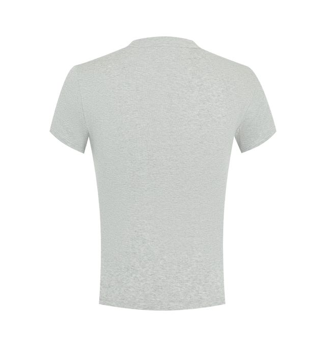 Image 2 of 2 - GREY - SAINT LAURENT Ribbed T-Shirt featuring fitted crewneck, short sleeves and a tonal logo patch at the chest. 100% cotton. Made in France.