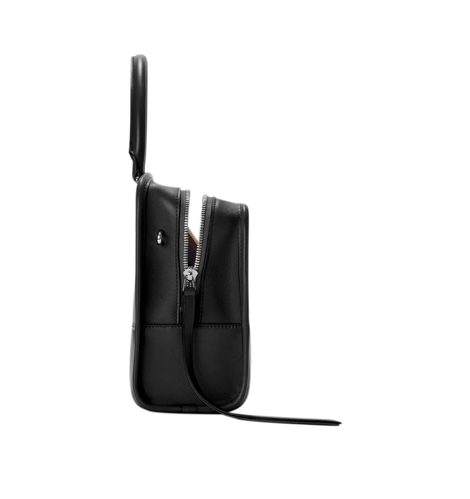 Image 8 of 17 - BLACK - Loewe Amazona Medium 180 Bag in soft calfskin leather featuring a relaxed silhouette with a single toron top handle, designed to be carried open, while a concealed closure secures the main compartment, removable shoulder and crossbody straps, zip closure with two leather zip pullers, two compartments, main compartment closed with magnetic closure, internal flat pocket, suede lining and embossed logo. Soft calfskin. Strap length 108 cm; Strap Drop 50 cm; Handle drop 11 - 28 cm; Height 