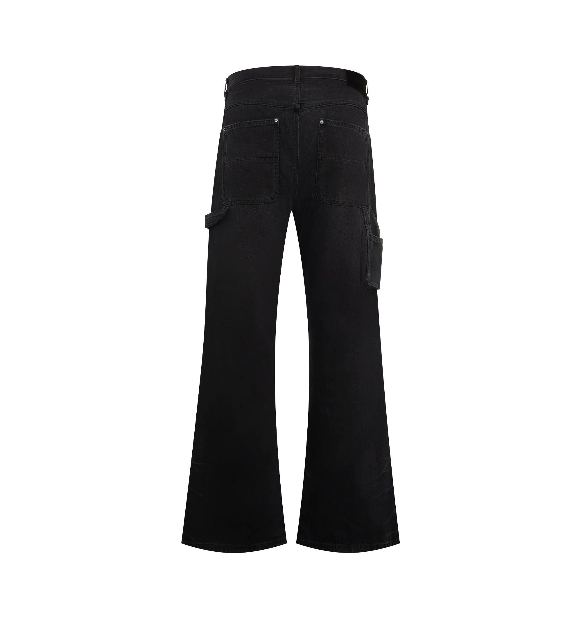 Image 2 of 4 - BLACK - Amiri Mens Lightweight Cotton Carpenter Jeans are crafted from cotton denim with lived-in washed and riveted front patches. Features a classic five-pocket construction, front patch panels, carpenter hammer loop, and zip-fly with button closure. Main Material: 100% Cotton. Made in Italy.