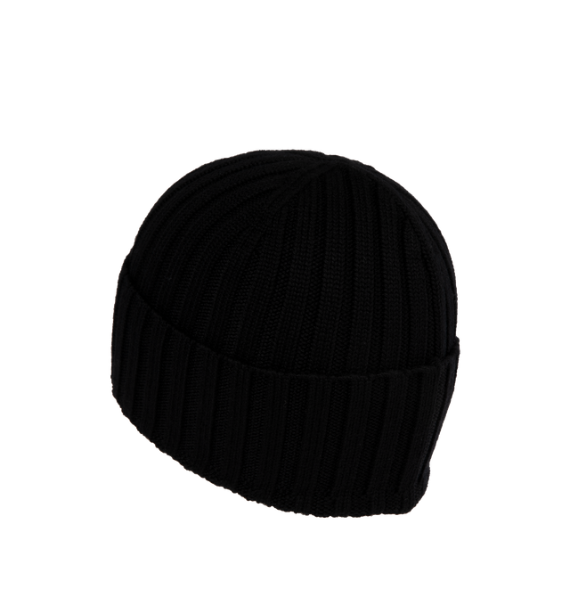 Image 2 of 2 - BLACK - MONCLER Wool Beanie featuring ultrafine wool, ribbed knit, Gauge 5 and logo patch. 100% virgin wool. 