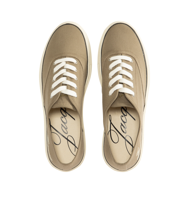 Image 5 of 5 - BROWN - JACQUEMUS The Ff Skate Sneakers featuring canvas upper, round toe, flat cotton laces, embroidered signature and monogram logos, rubber sole and canvas insole and lining. 100% cotton. Made in Portugal. 