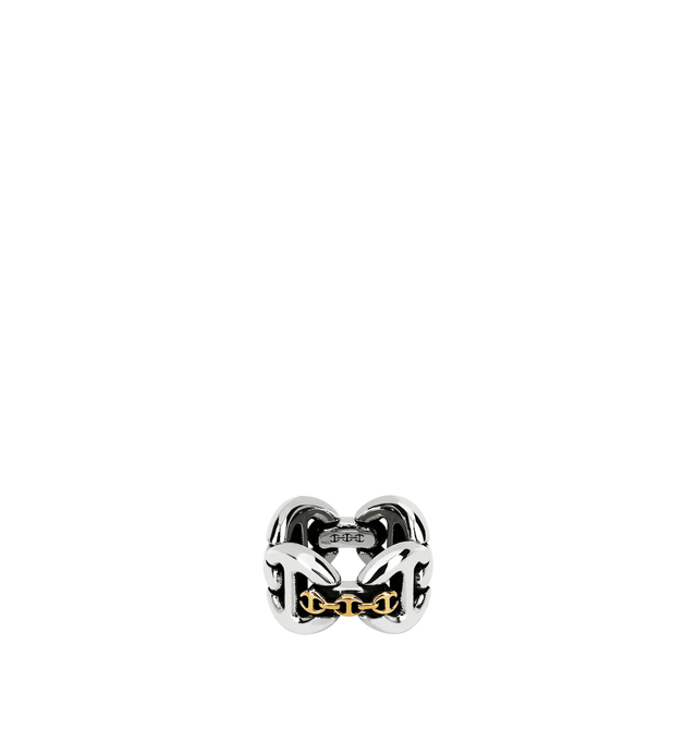Image 1 of 1 - SILVER - HOORSENBUHS Affix Quad Ring featuring sterling silver Quad with the iconic 18K Yellow gold Tri-Link on top. For personal consultation and detailed information about jewelry, please contact our dedicated stylist team at personalshopping@hirshleifers.com.